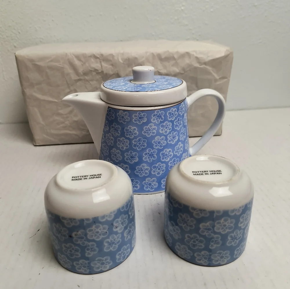 Pottery House Japanese Teapot Blue Floral Porcelain Tea Lover Made In Japan